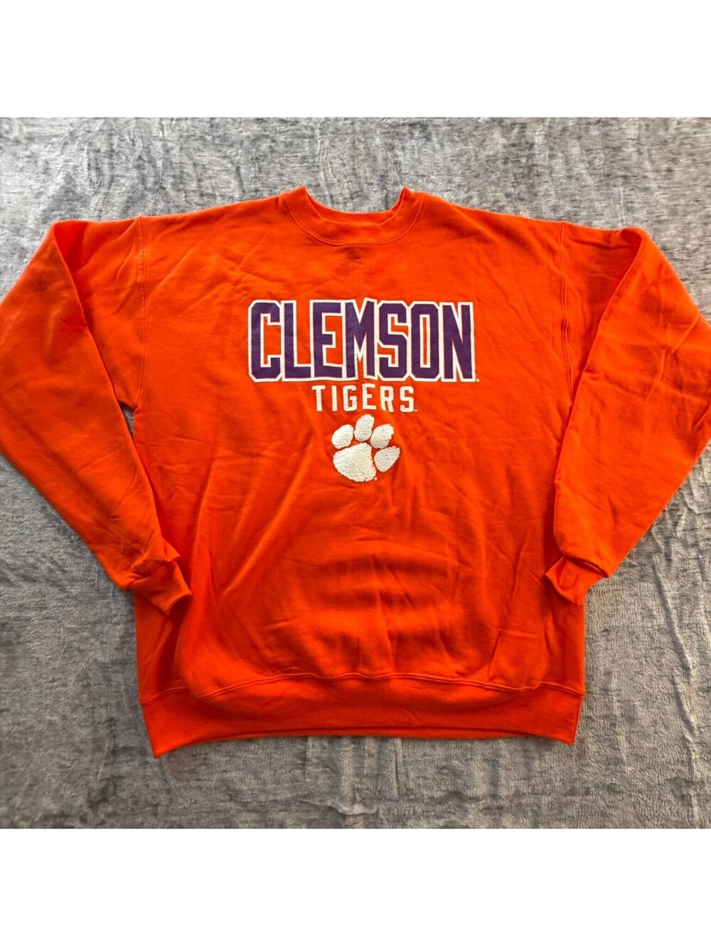 Clemson Tigers Crewneck Sweatshirt Paw Print Size Medium NCAA Orange Hanes